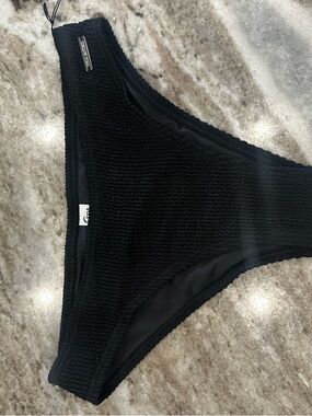 ZYIA Black Ribbed Bikini Bottom - Solid Black